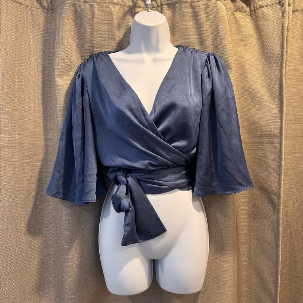 Elegant Blue Wrap Top